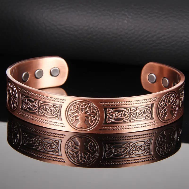 Novo estilo flores gravadas Miwen antigo pulseira magnética de cobre vermelho 15mm Viking masculino pulseira aberta25090