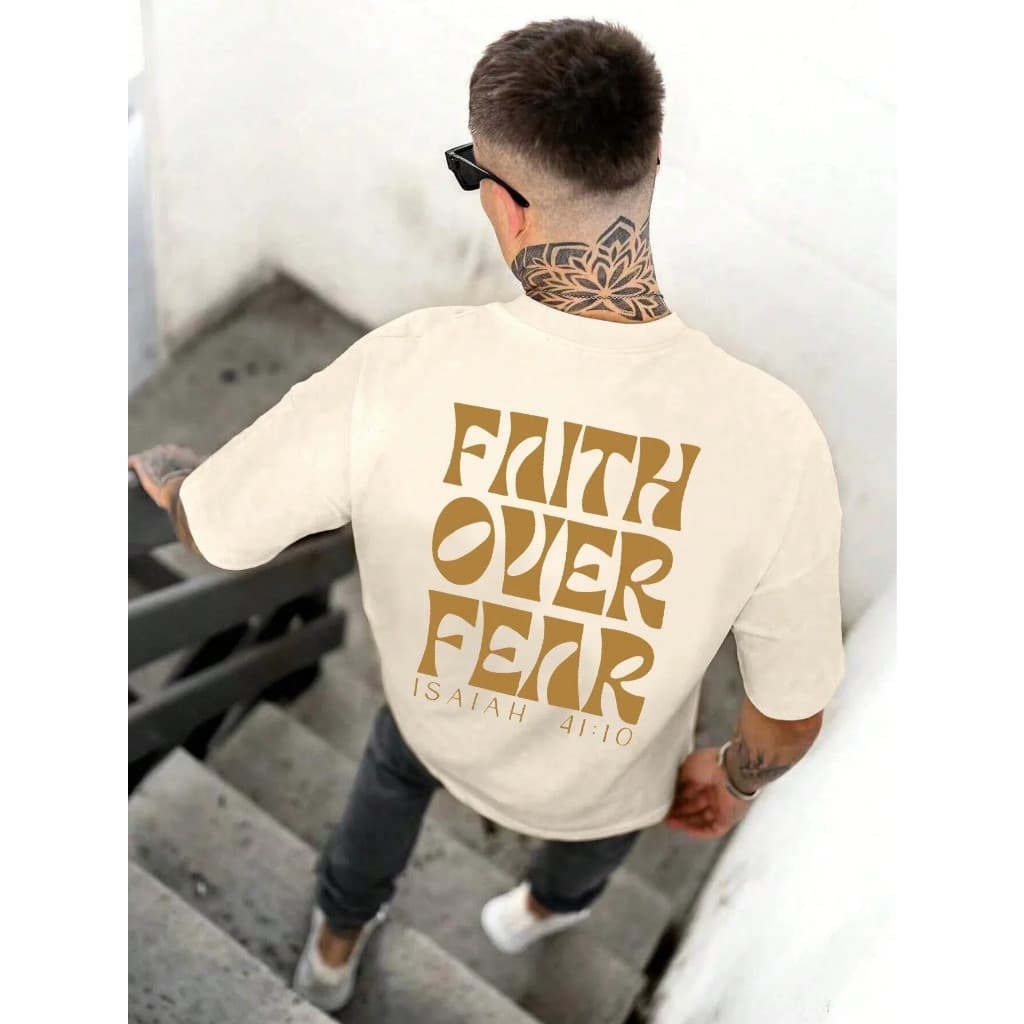 Camiseta camisa oversized Style Frase Religiosa Isaias Unissex Estilo Camisa Algodão Larga Streetwear