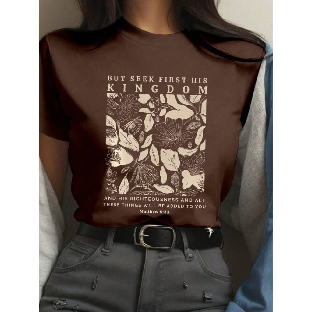 Camiseta Casual De Manga Curta Com Estampa De Flor E Letra, Camisetas Gráficas Femininas De Verão