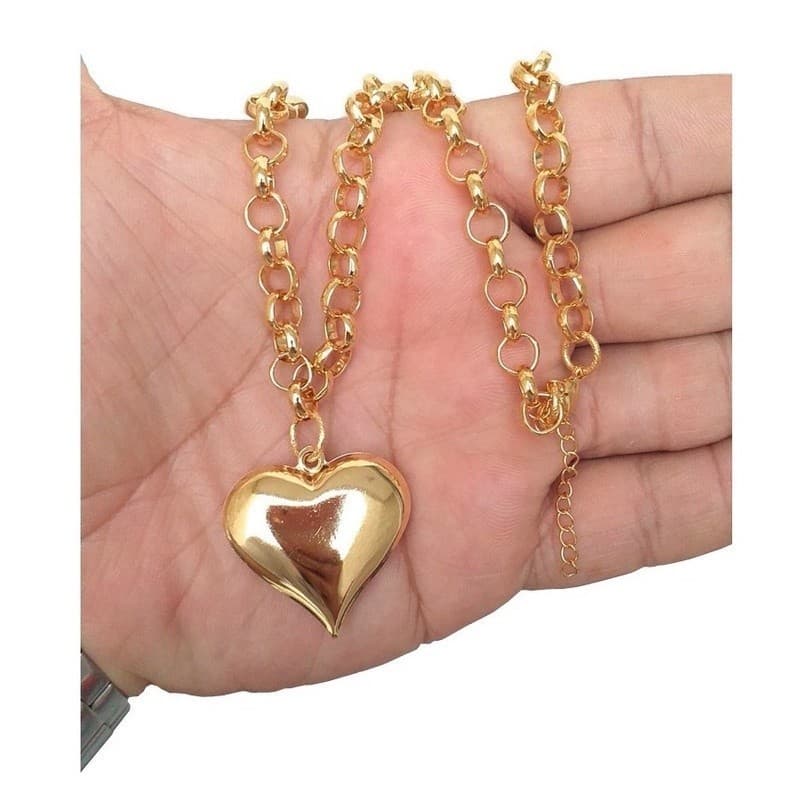 Corrente Choker Tendência Elo Português Coração Folheado REF:02DM