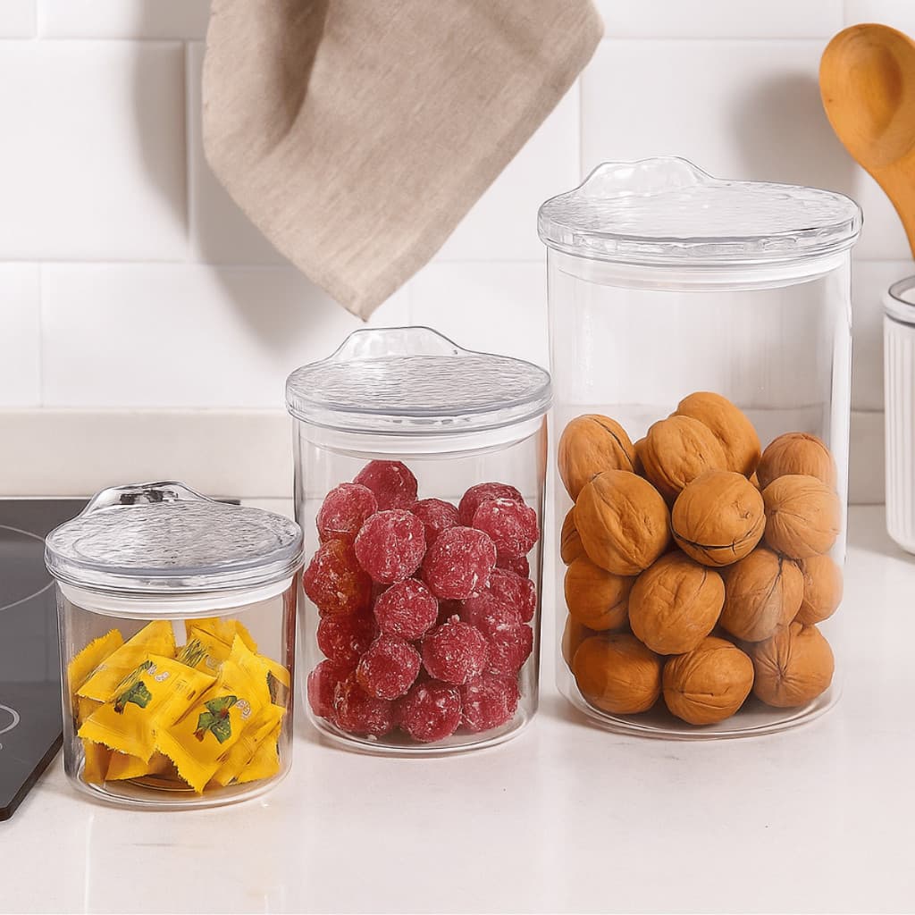 Conjunto 3 Potes Redondos Plástico Com Tampa Hermético Armazenamento Alimentos Trabalho Casa Prático
