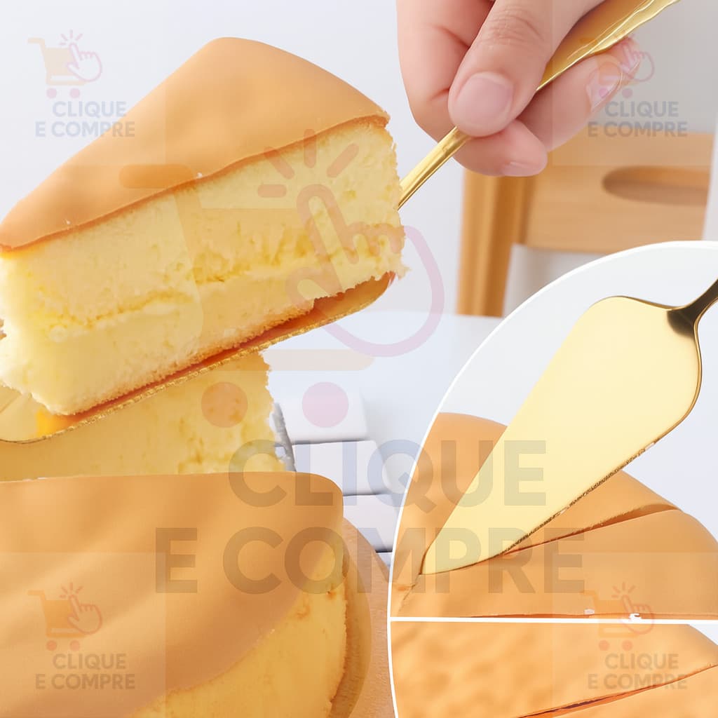 Espatula Aço Inox Dourada Para Bolo Torta de Servir Multiuso Pães Mesa Posta Luxo