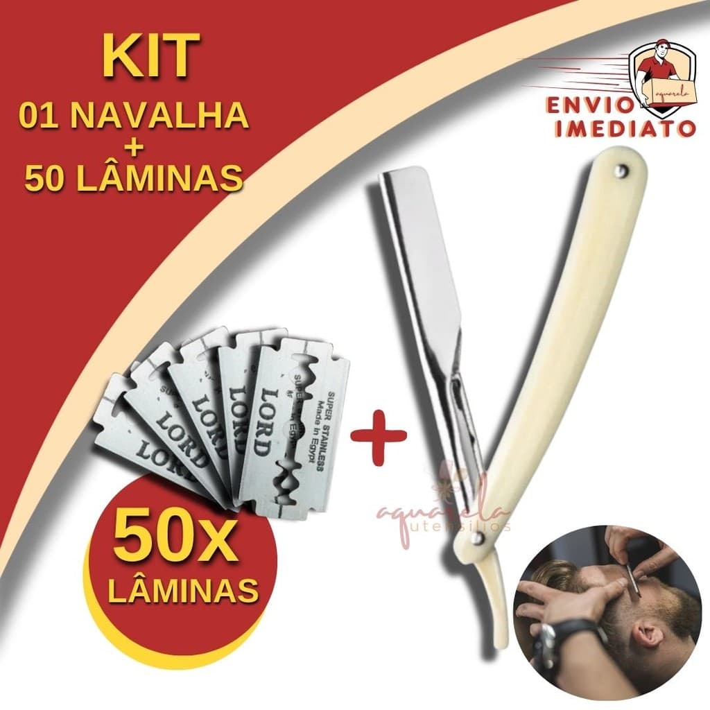 Kit Navalha Com Até 50 lâminas Navalhete de Barbear  Profissional Para Barba Barbearia Salão