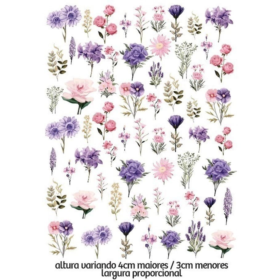 Decalque Hidro Transfer - Flores Lilás e Rosa P