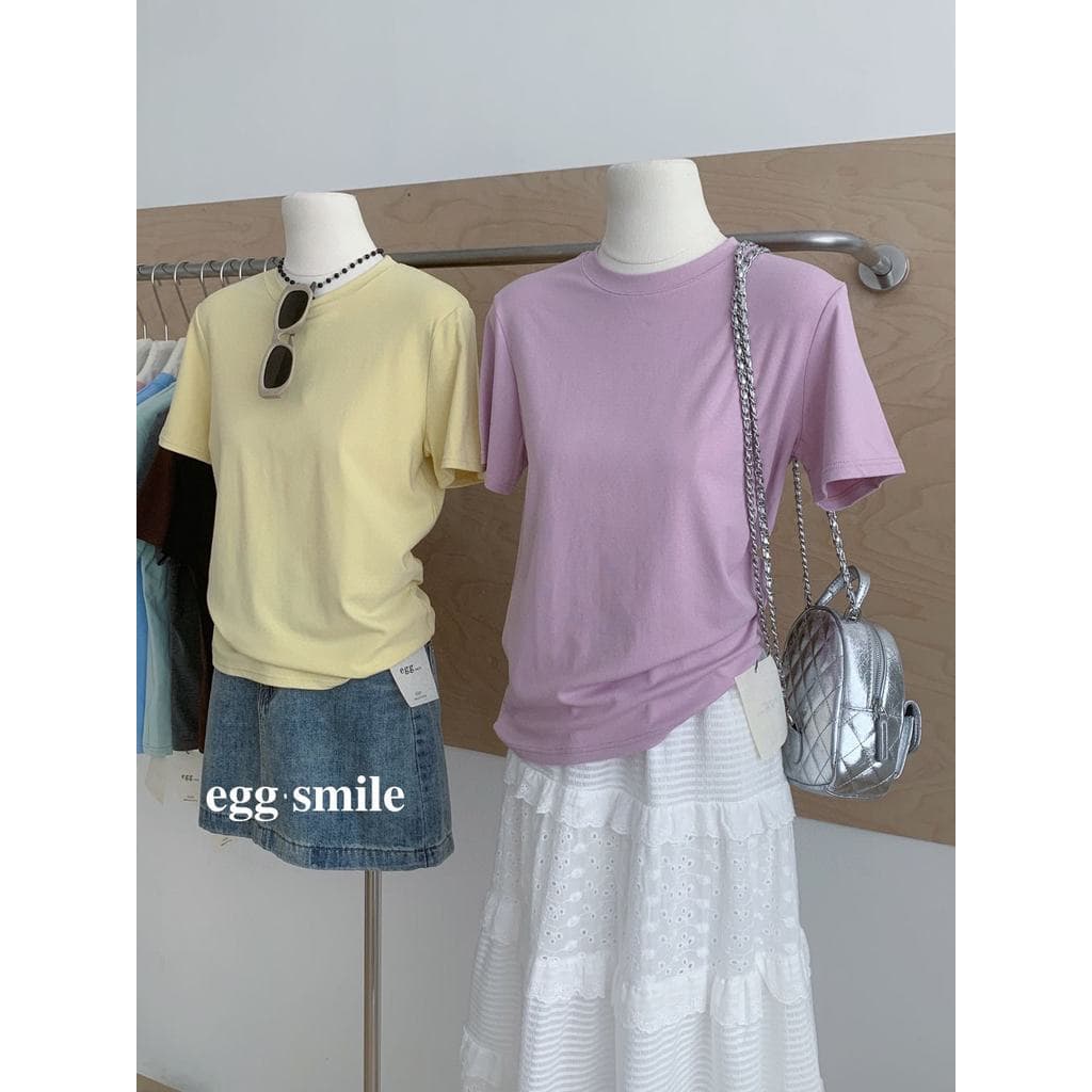 Estilo coreano ins estilo 12 cores algodão humano manga curta camiseta feminina macio ceroso sensação legal ombro Formal