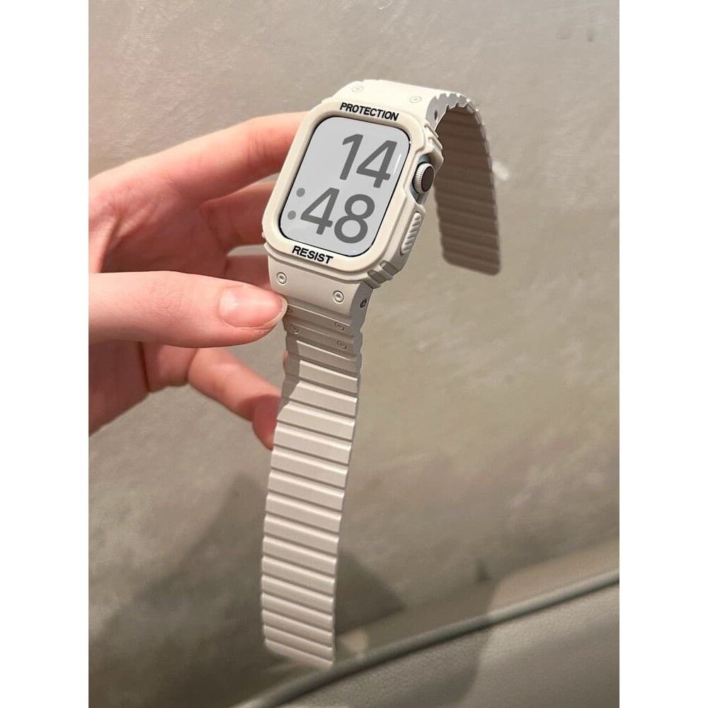 Adequado para Apple iwatch8 pulseira esportiva mecânica magnética integrada applewatch7 relógio de Silicone moda s9