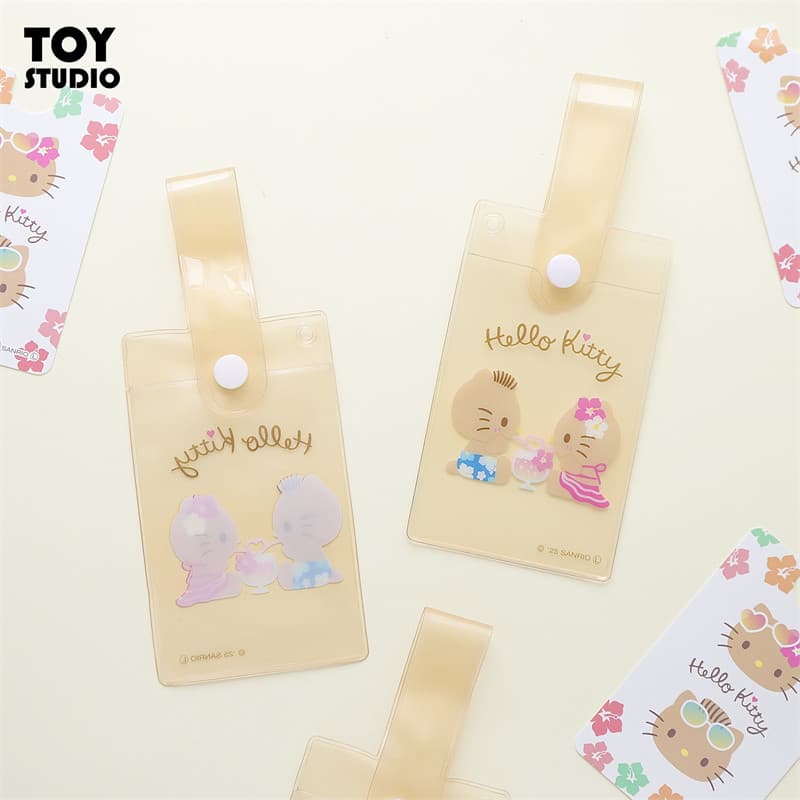 Genuíno Sanrio Couro Preto Olá kitty Porta-cartões Transparente Listagem Porta-cartões de IDENTIFICAÇÃO Etiqueta de Baga