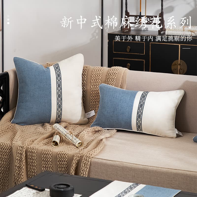 Novo estilo chinês algodão linho travesseiro sofá sala de estar travesseiro cadeira de chá travesseiro lombar almofada d