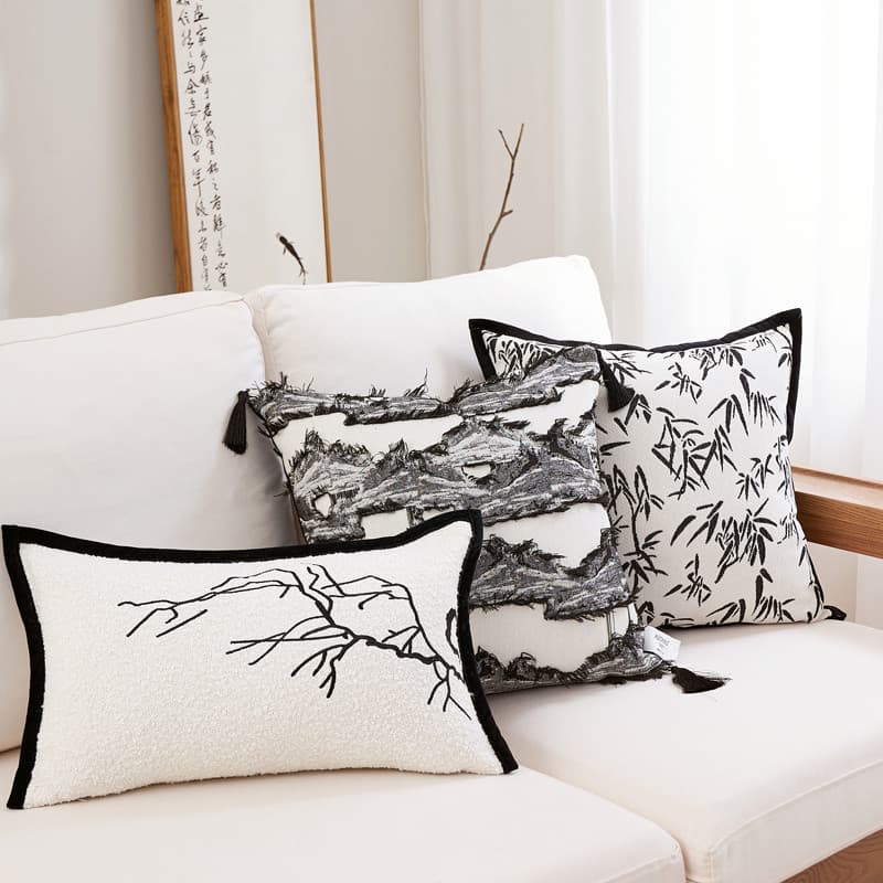 Novo estilo chinês encosto almofada borla corte flor fronha cabeceira travesseiro lombar sofá sala de estar luz luxo Hig