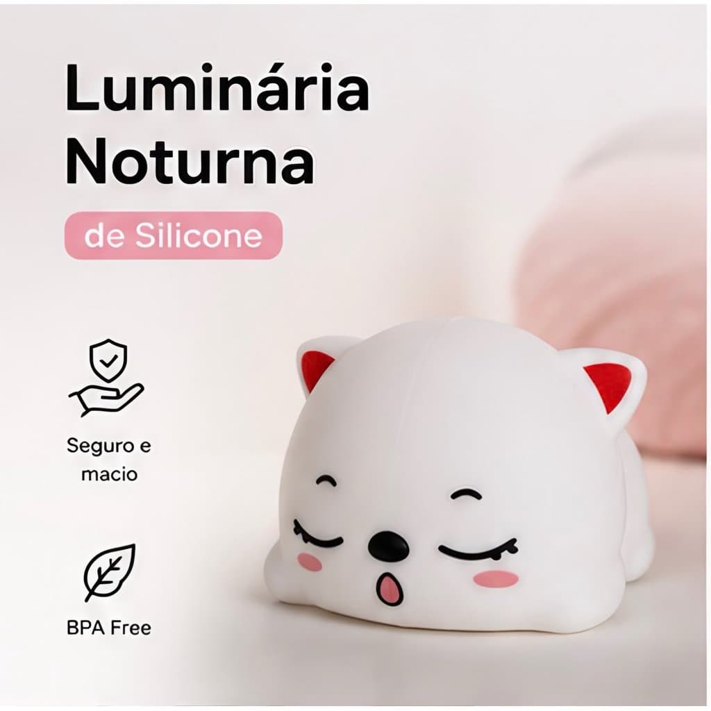 Luminária Noturna LED Silicone Ursinho RGB Muda de Cor Recarregável Infantil BPA Free