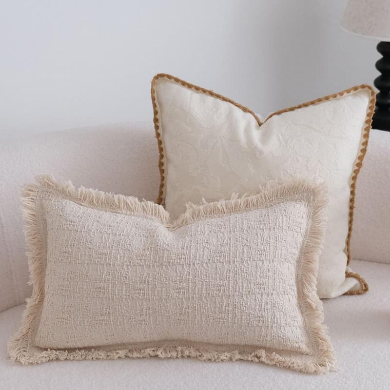 Novo estilo estilo silencioso cáqui renda borda travesseiro método de luz borla sofá lombar almofada b & b algodão linho
