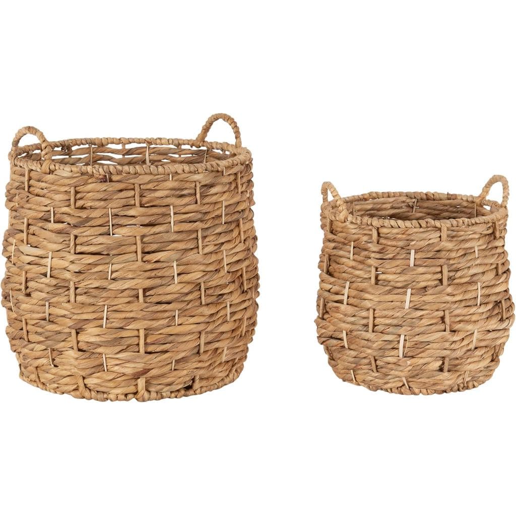 Conjunto de Duas Cestas Trançadas Modernas Kate e Laurel Livia; 16 x 16 e 13 x 13; Jacinto-d'água Natural; Cestas de Vim