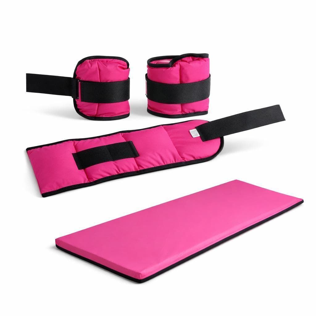 Desconto Kit Fitness Caneleira Par 3KG ROSA Ajustável + Colchonete ROSA Academia 90x40x3cm Confortável e Resistente