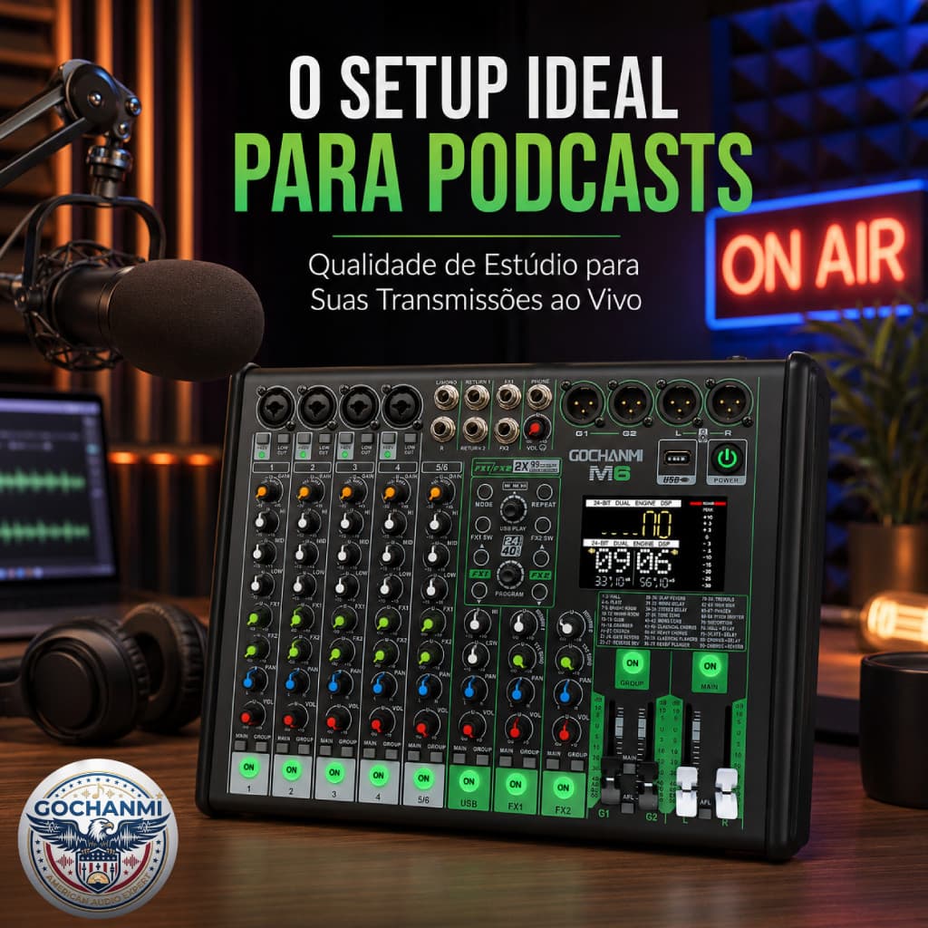Mesa de Som GOCHANMI M6 6 Canais com Placa de Som USB e Bluetooth
