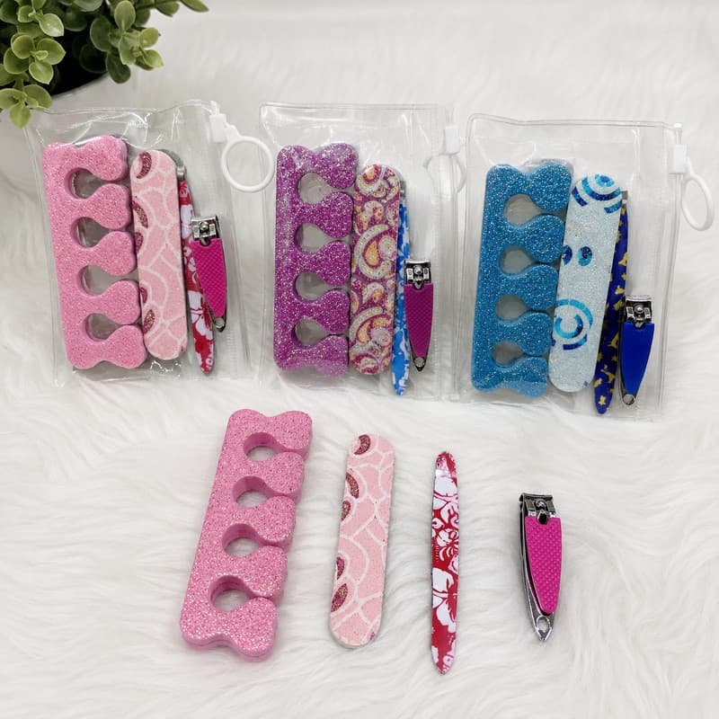 Kit Manicure E Pedicure Com Lixa Decorada, Separador De Dedos E Cortador De Unhas