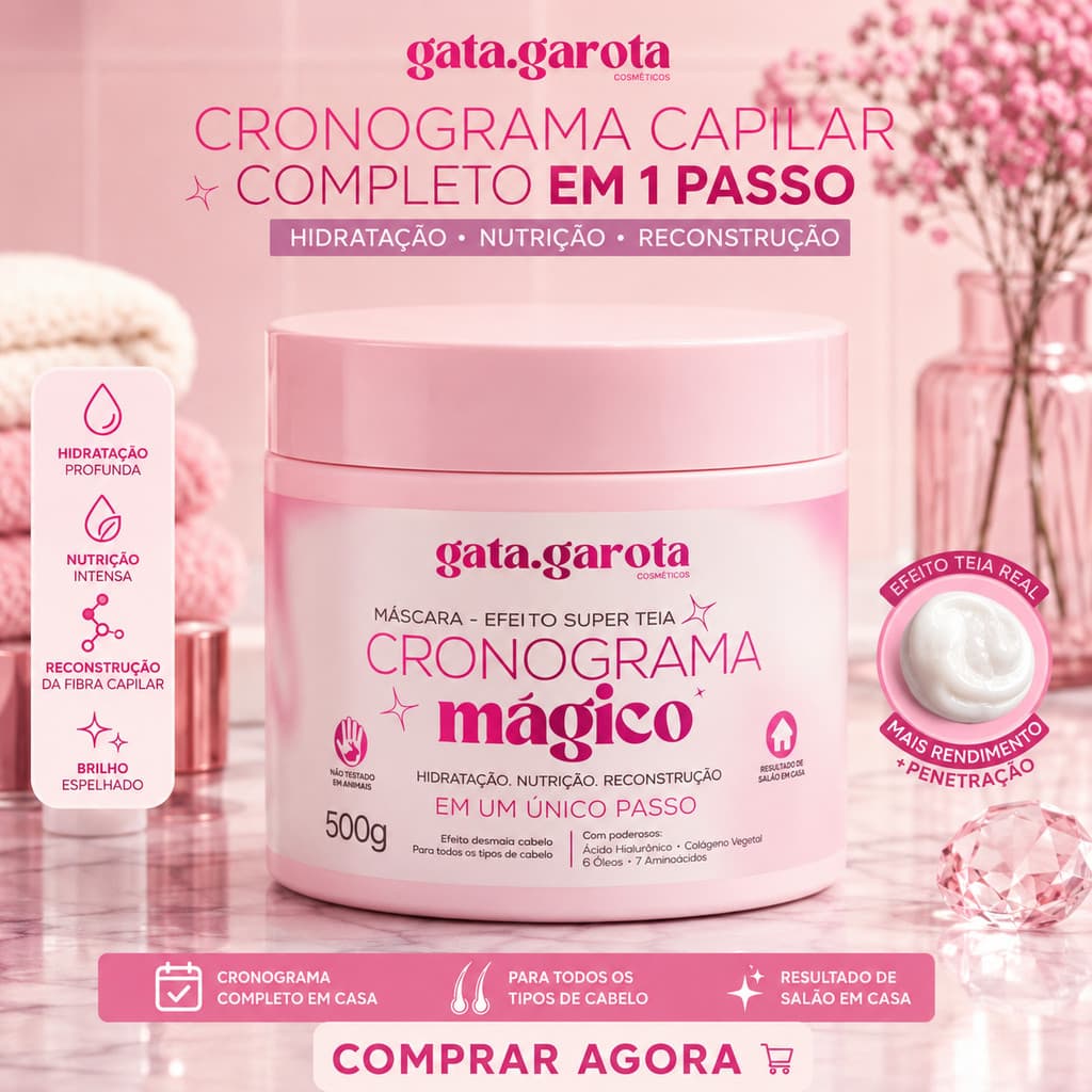 Máscara Cronograma Capilar 3 em 1 Efeito Teia – Hidratação, Nutrição e Reconstrução 500g