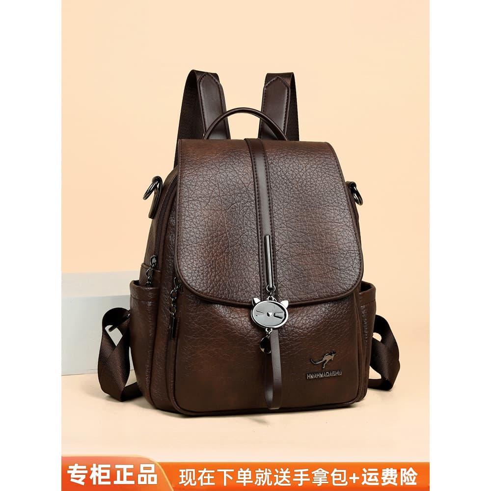 Mochila genuína feminina couro genuíno 2025 novo estilo senhoras mochila de viagem de couro macio grande capacidade à pr