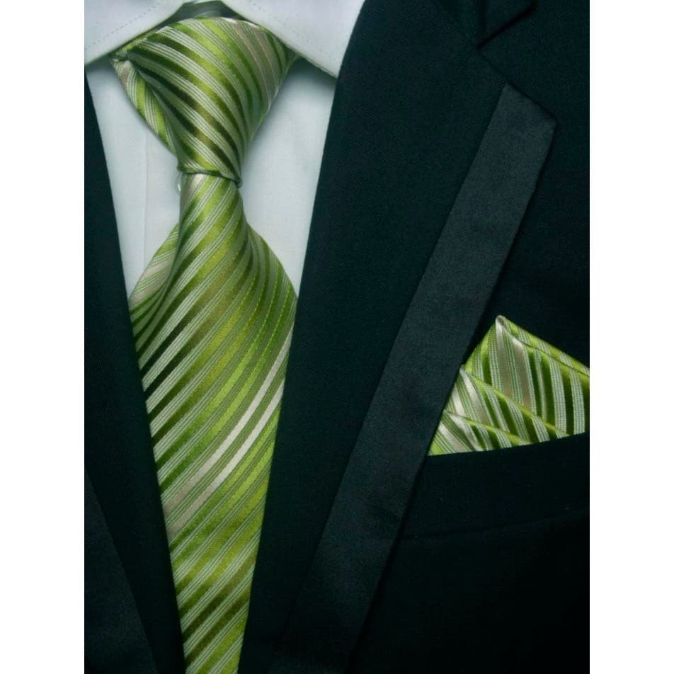 Gravata Formal de negócios, gravata listrada verde masculina de seda, lenço quadrado, versão larga, gravata de 10 cm