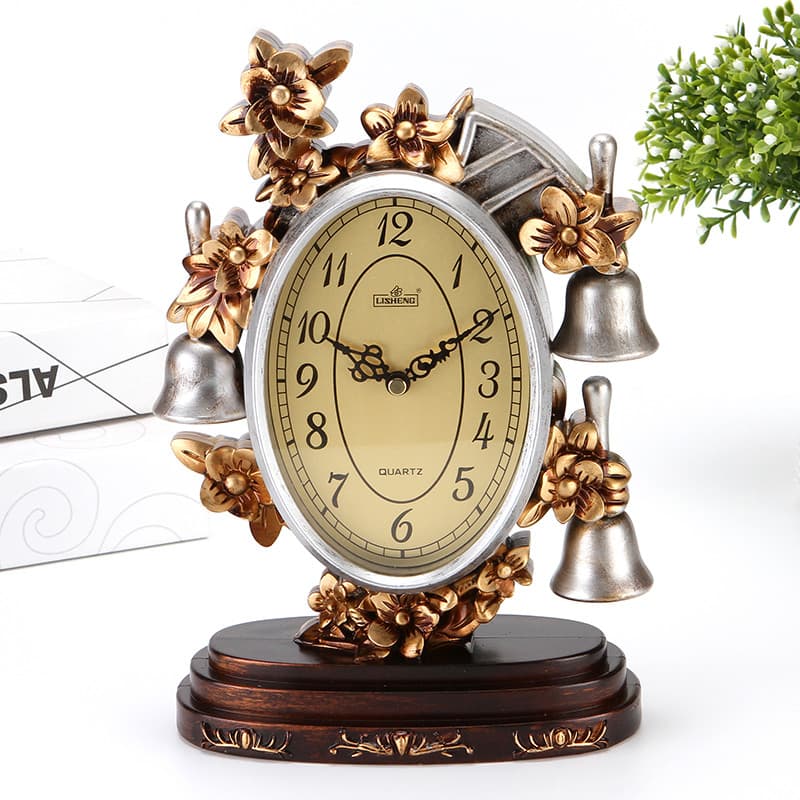 Lisheng relógio antigo estilo europeu relógio de mesa silencioso sala de estar relógio de cabeceira Retro sentado decora