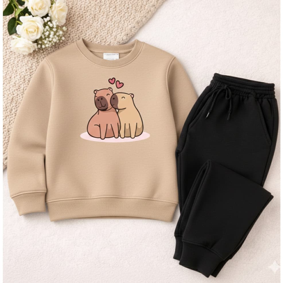 Conjunto moletom infantil capivara meninas flanelado careca premium de algodão 02a16