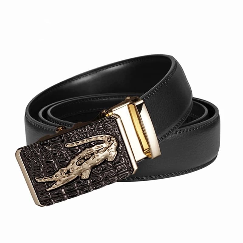 Cintos De Couro Para Os Homens 3.5 Cm Largura Crocodilo Marca De Moda Fivela Automática Preto Dos