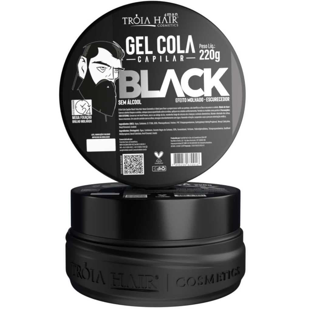 Gel Cola Black Escurecedor Troia Hair 220g Efeito Molhado