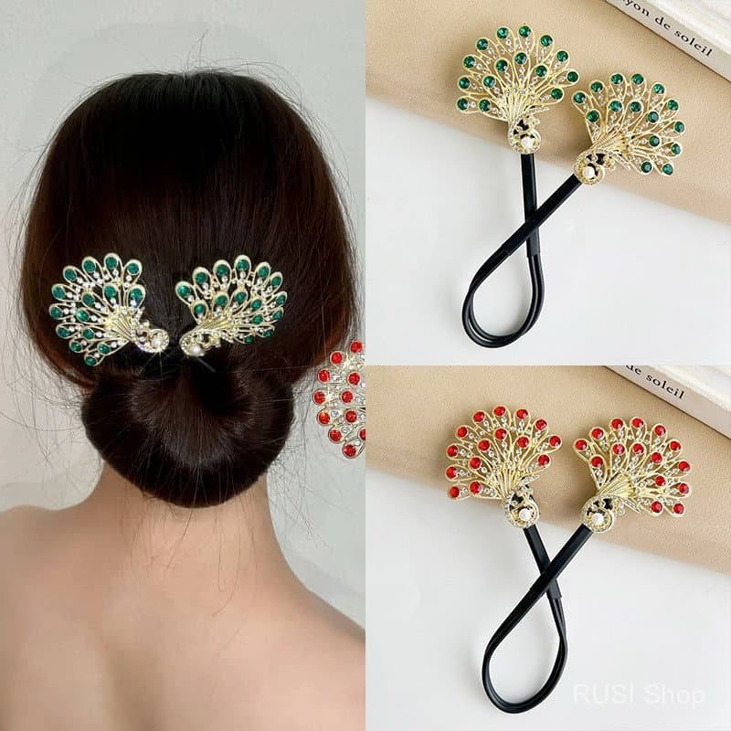 Presilha de cabelo em formato de pavão de cristal coreano, adequada como acessório para mulheres elegantes em casamentos