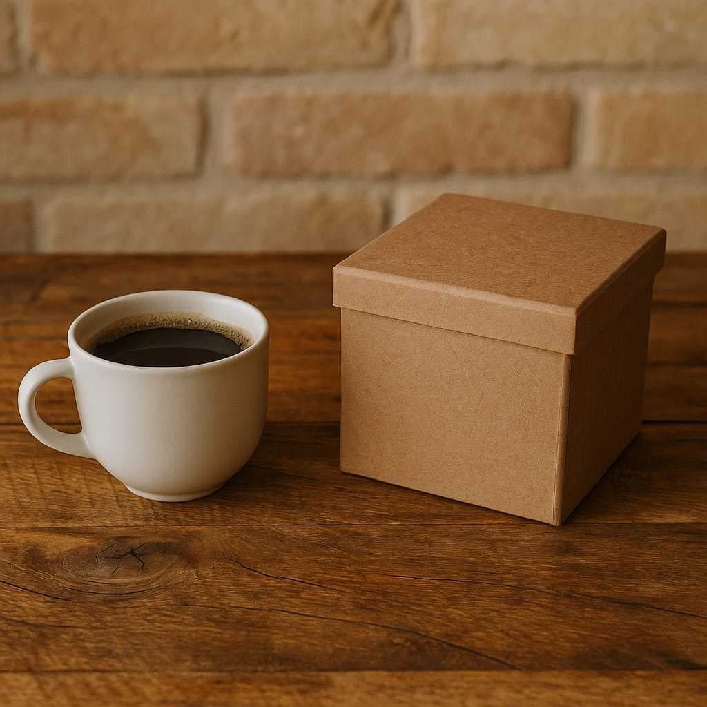 6 Porta Caneca- Caixa 12x12x12 cm com Tampa – Ideal para Presentes e Decoração + 4 Porta Copos de Brinde