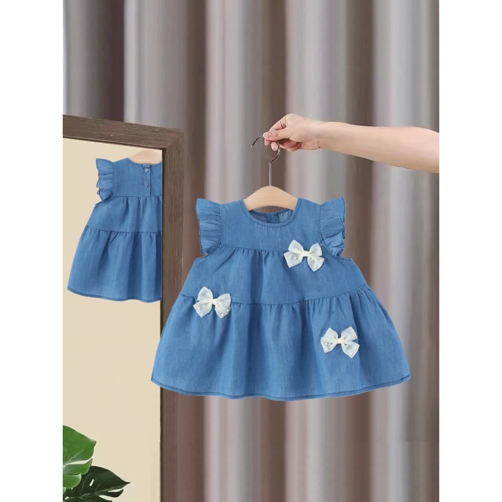 Feminino bebê vestido de verão bebê verão novo estilo Denim colete vestido menina aniversário banquete pequena manga voa