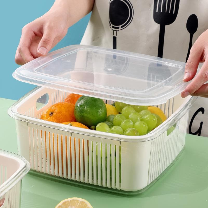 Cesta de drenagem de camada dupla para cozinha, lavatório de vegetais com tampa, ferramenta útil para lavar frutas, cest