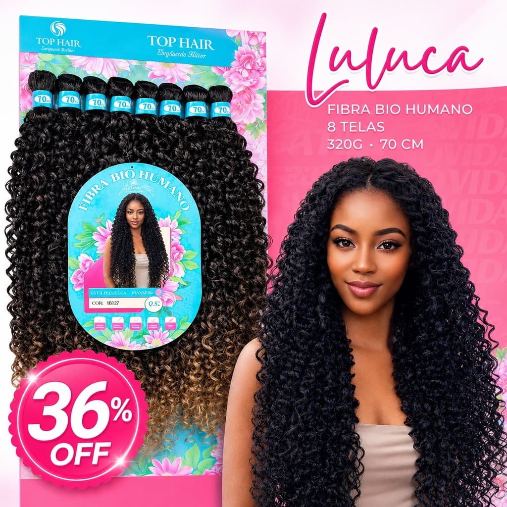 Cabelo Cacheado Fibra Bio Humano LULUCA 70cm 8Telas 320g Top Hair