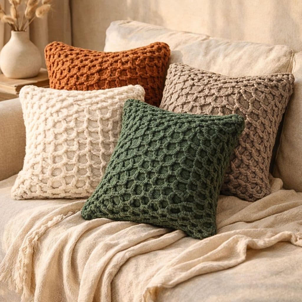 Capa de Almofada Corda 43x43cm Trançada Zíper Invisível Tecido Estiloso para Sofá Sala Quarto