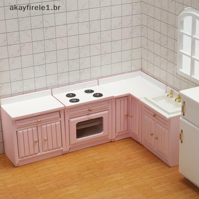 akayfirele1 1 : 12 Casa De Bonecas Em Miniatura De Madeira Móveis De Cozinha Armário Acessórios Para