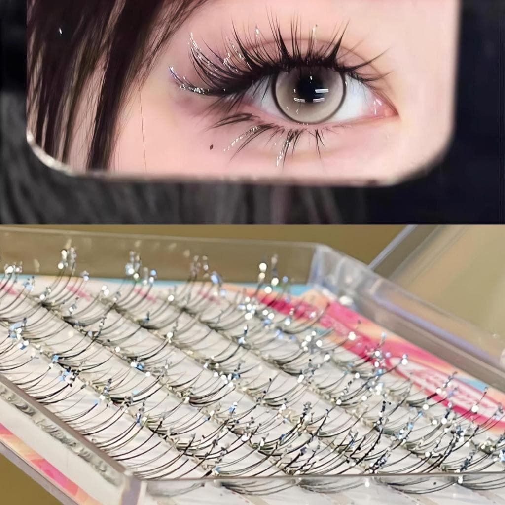 VEEJAGA Cílios Postiços com Brilho de Diamante, Sem Cola, Segmentados em Cachos Individuais, Efeito de Olhos Grandes, Lo