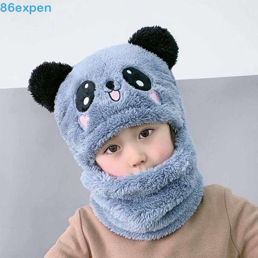 EXPEN1 Gorro Infantil Aquecedor De Pescoço Com Cachecol Caxemira Dentro Fofo Chapéu De Panda De Desenho Animado