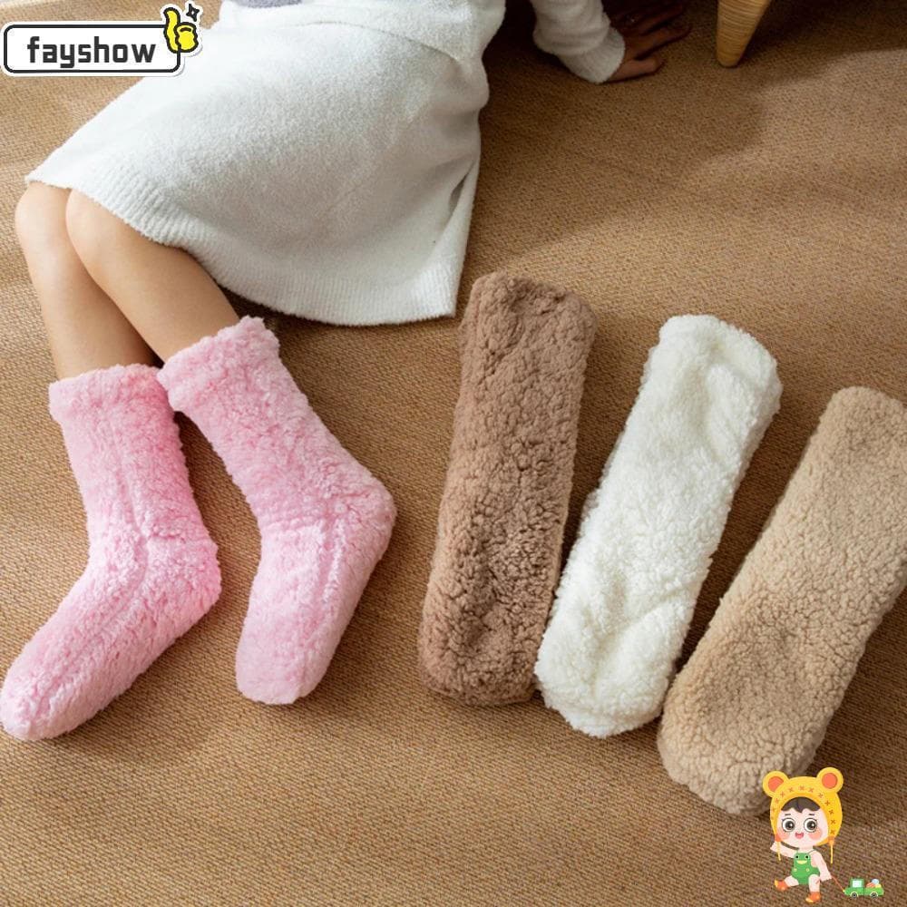 FAYSHOW 1 Par De Meias De Algodão , Inverno Espessadas À Prova De Frio Chão Para Dormir De Cor Sólida Casa