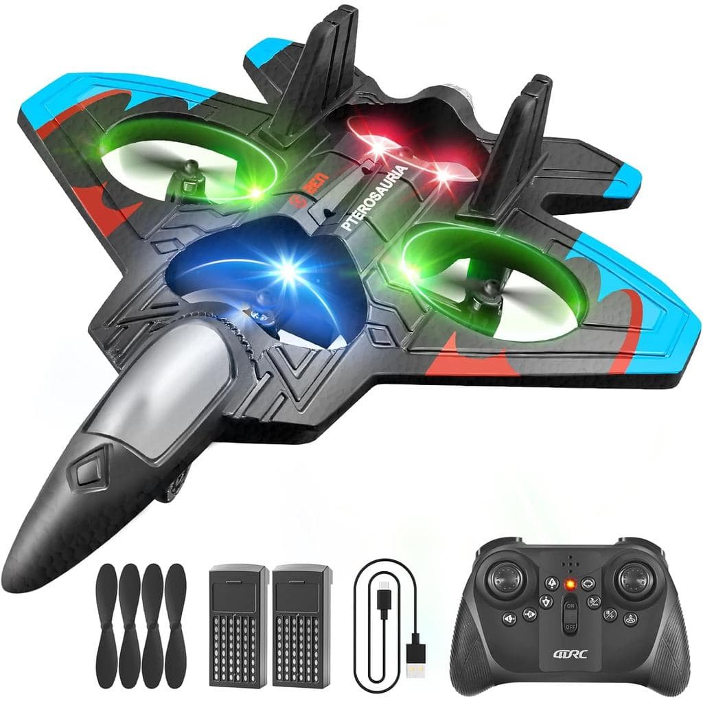4DRCV32RemoteControlAirplanesRCPlanesforKidss,RCAirplaneFighterJetwithLight,360 ° FlipFighterJetToys,StuntRoll,AirplaneT