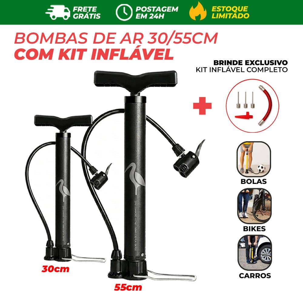 Bomba de Ar Manual FBG 30/55cm com Bicos Adaptadores Para Pneu Bike Moto Bola Envio Rápido