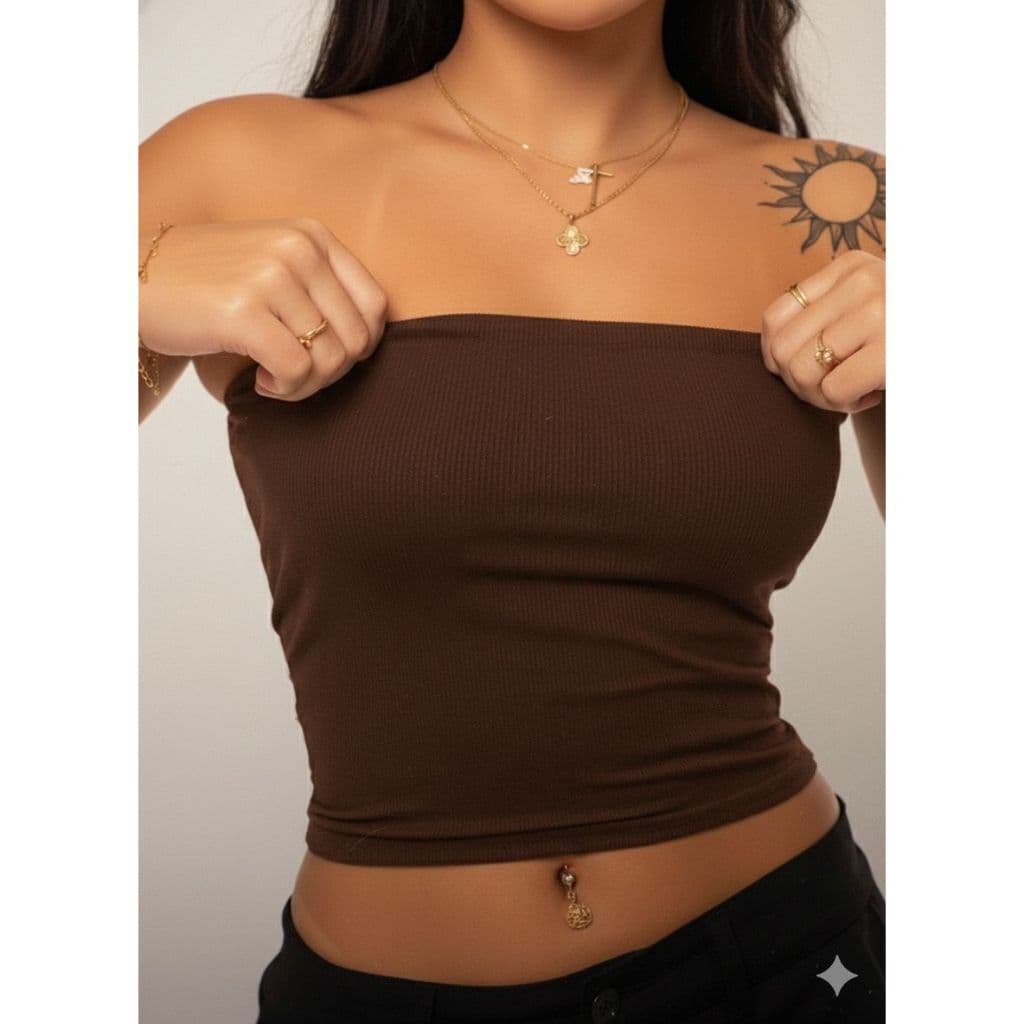 Cropped Tomara que Caia Feminino Suplex Com Forro Duplo Tube Top Básico Ajustado Sem Bojo Moda Verão Casual Academia