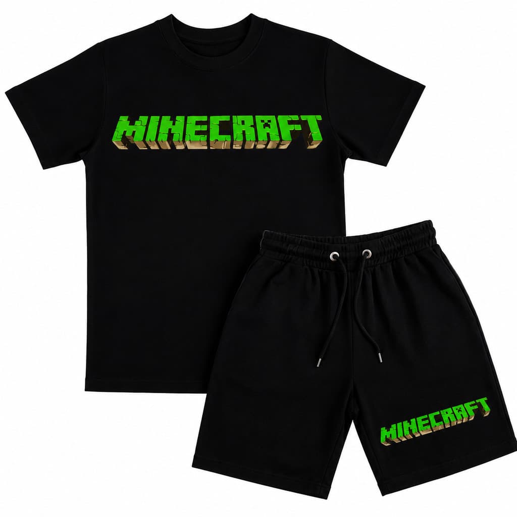 Kit Conjunto Infantil Camiseta + Short Moletinho Estampa DTF Minicraft