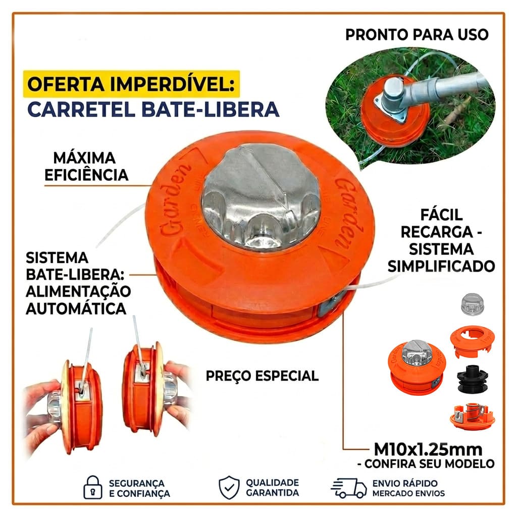 Carretel Automático Bate/Libera Rosca M10 × 1,25 Fio de Nylon Reforçado Roçadeira Universal Carga Rápida