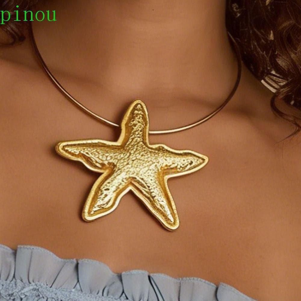 Gargantilha De Metal Com Pingente De Estrela Do Mar PINOU , Colar Circular Geométrico Prateado , Joias De Ouro Personali