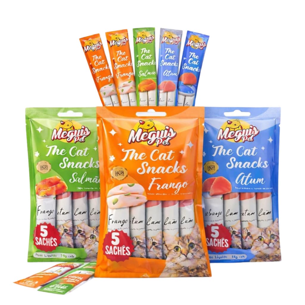 Kit Petisco Sachê Cremoso Tipo Churu Meguis Pet Petisco Úmido para Gatos 5 e 10 pacotes
