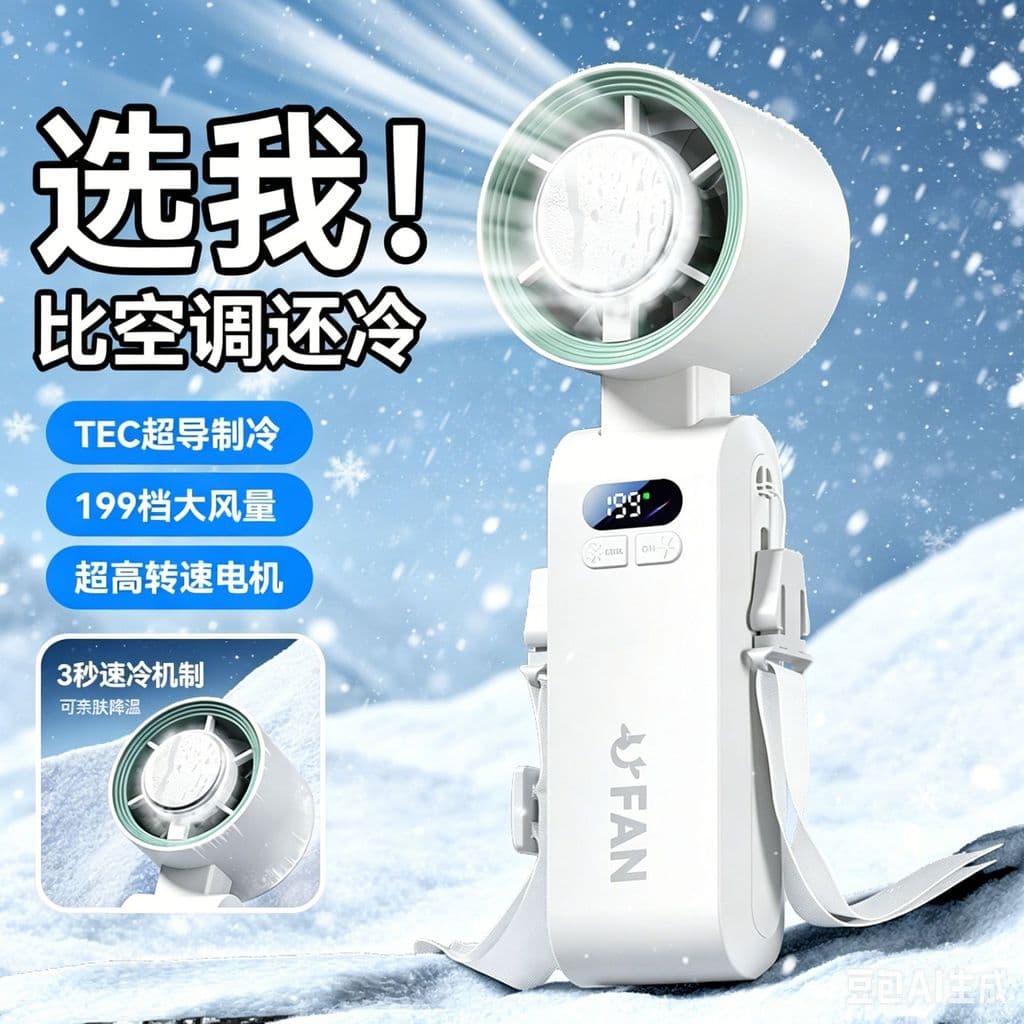 Novo Modelo 2026, Ventilador Portátil de Alta Velocidade com 199 Níveis de Resfriamento a Gelo, Mini Turbo USB para Uso