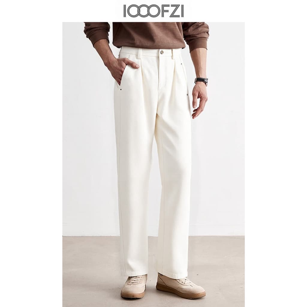 [Lyocell Blend] Outono Inverno Novo Estilo Luz Luxo Solto Calças Retas Masculinas High-End Cintura Média Alta Calças Cas