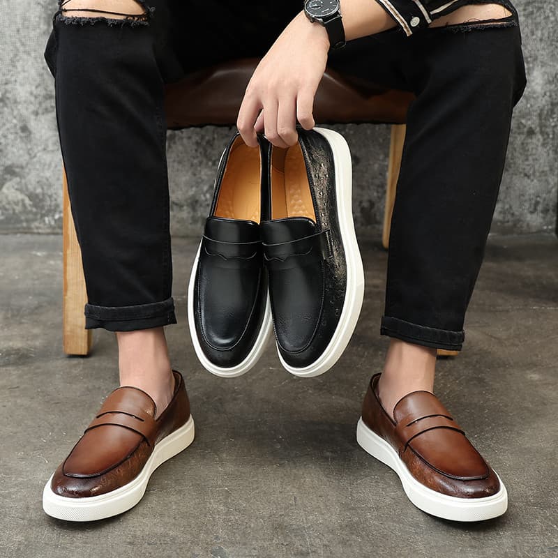 Moda novo estilo masculino deslizamento em mocassins preguiçoso Overfoot tênis casuais ervilhas planas sapatos masculino