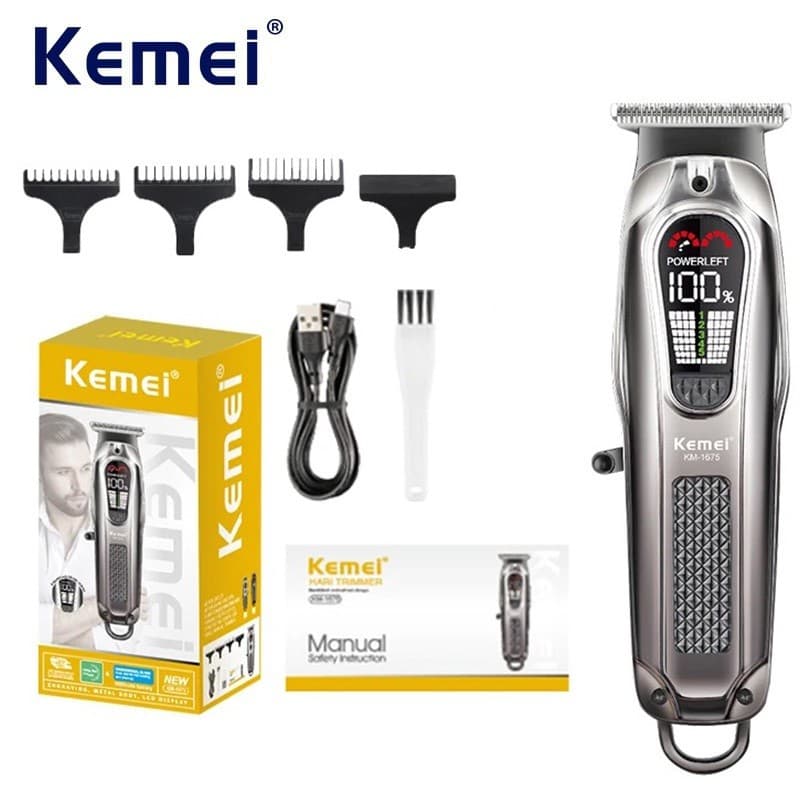 Kemei Poderoso Aparador De Cabelo Profissional Masculino 0mm T Lâmina Máquina De Cortar Elétrica Recarregável Barbeiro C