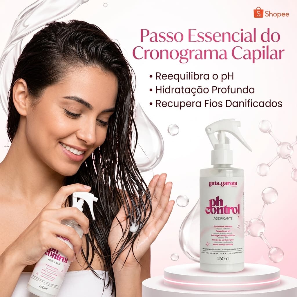 Acidificante para cabelo ressecado PH Control Antifrizz Hidratação Sela Cutículas Maciez Brilho