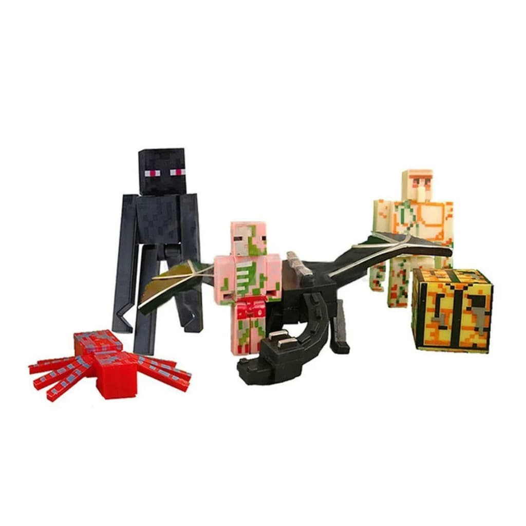 Minecraft Kit Dragão Ender 5 Bonecos + Bloco Bed Wars