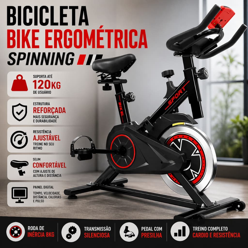 BICICLETA BIKE ERGOMETRICA SPINNING ACADEMIA FITNES PROFISSIONAL120KG - ALTA DURABILIDADE E RESISTENCIA
